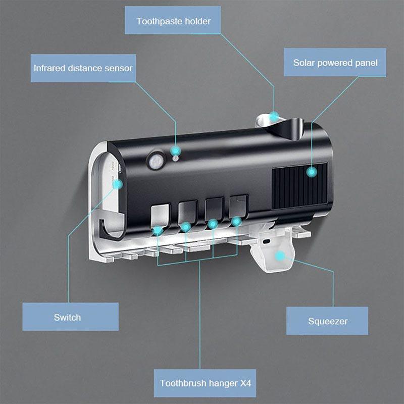 Solar Energy UV Toothbrush Sterilizer Holder Automatic Toothpaste Dispenser