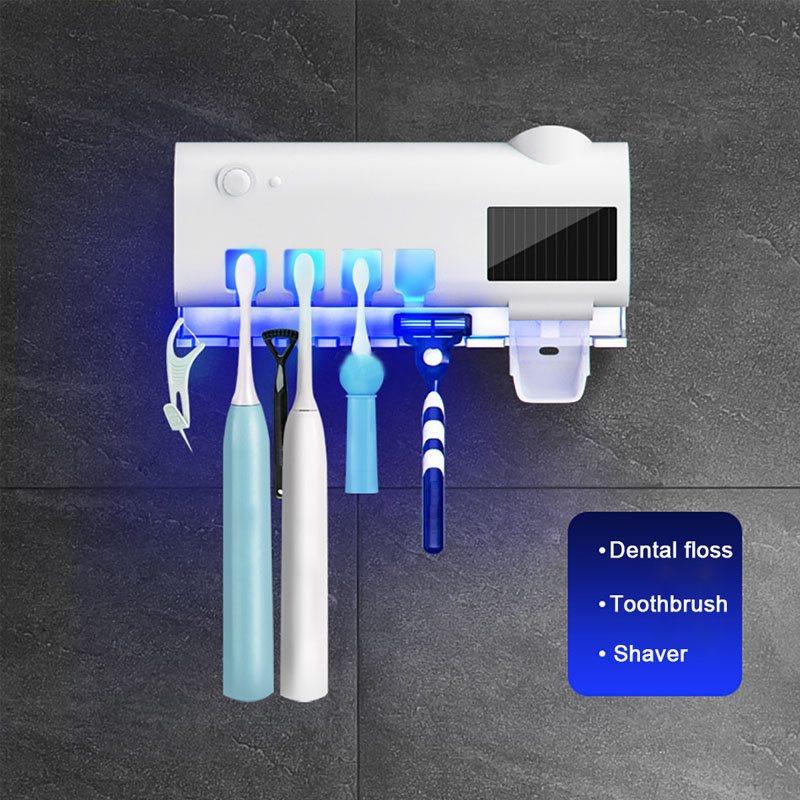 Solar Energy UV Toothbrush Sterilizer Holder Automatic Toothpaste Dispenser