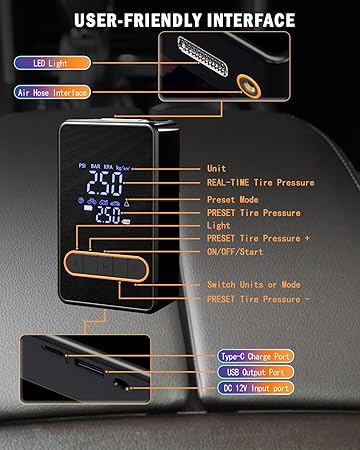 Car compressor pump with nozzles and LED flashlight Car Air Pump CX-329