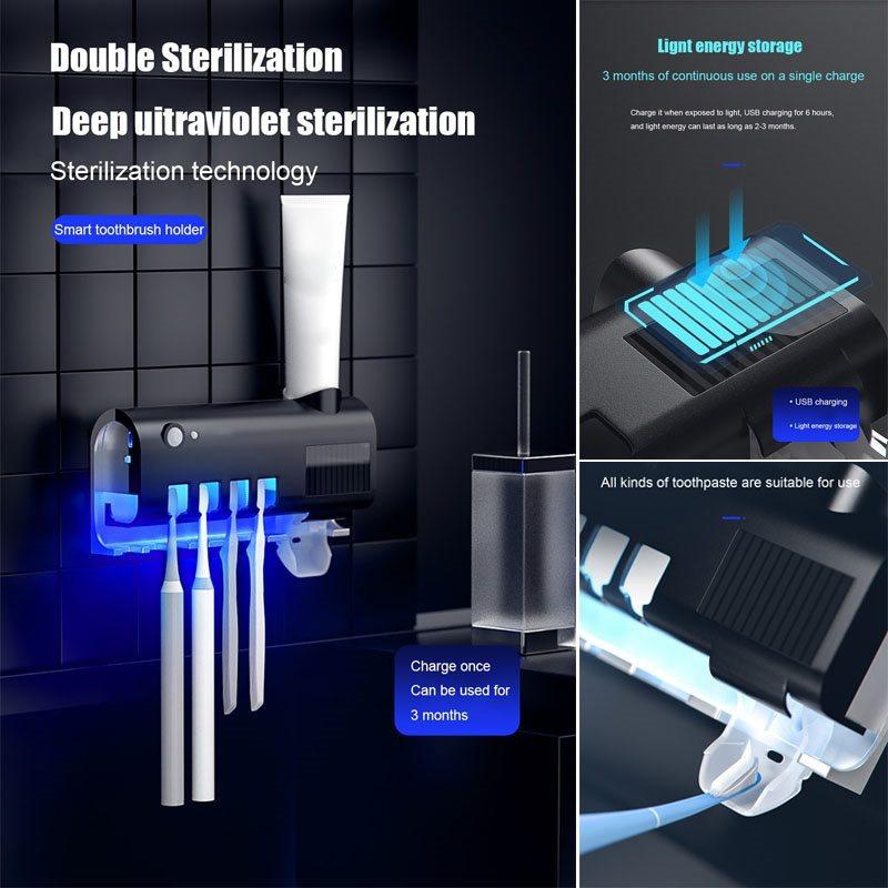 Solar Energy UV Toothbrush Sterilizer Holder Automatic Toothpaste Dispenser