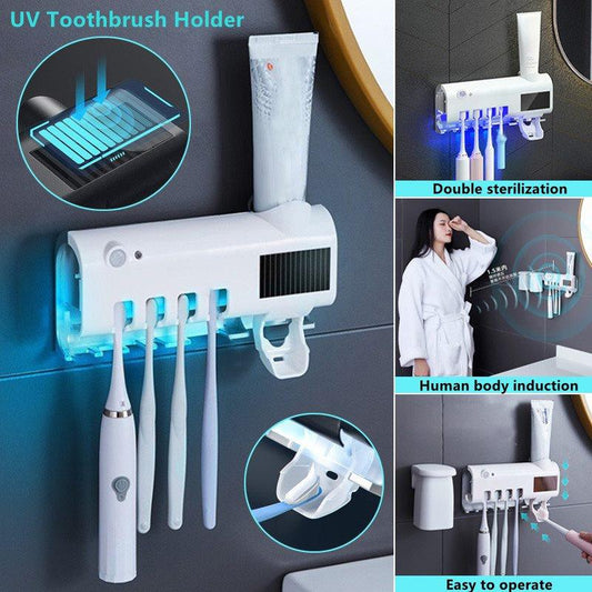 Solar Energy UV Toothbrush Sterilizer Holder Automatic Toothpaste Dispenser