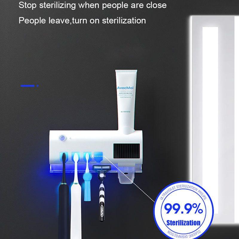 Solar Energy UV Toothbrush Sterilizer Holder Automatic Toothpaste Dispenser
