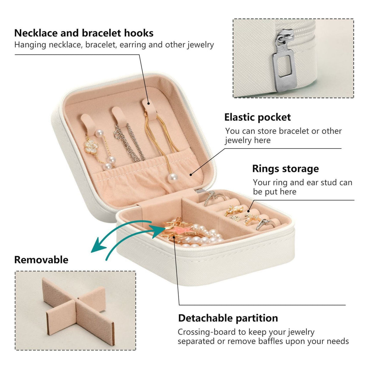 💎✨ Luxury Jewelry Box | Zipper Ring & Necklace Organizer