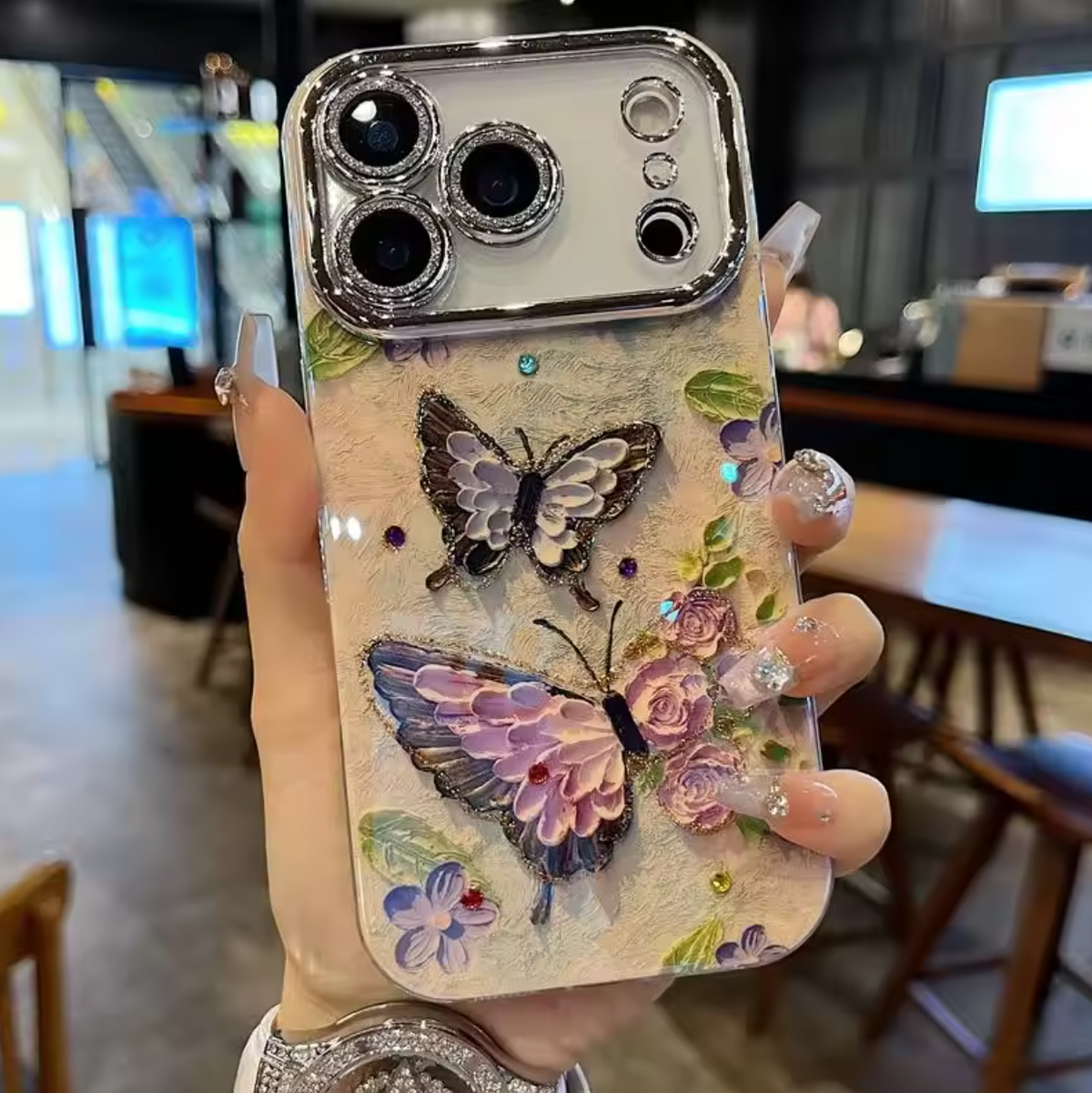 📱🦋 Floral Butterfly iPhone Cover | Stylish Design & Camera Guard + Free Keyring 🎁