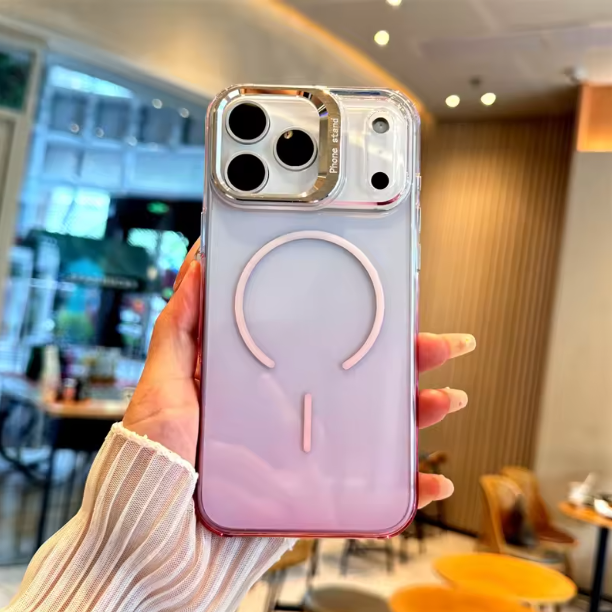 📱✨ Gradient Transparent iPhone Case | Camera Stand Design