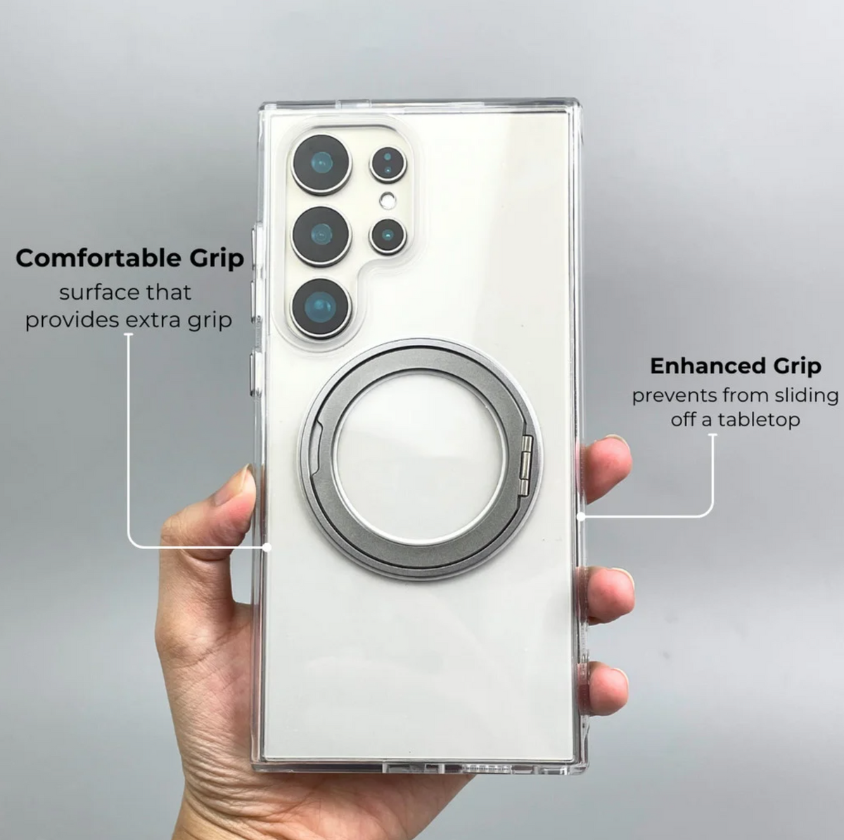 🧲💎 360° Clear Samsung Galaxy Case | Magnetic Cover with Phone Stand
