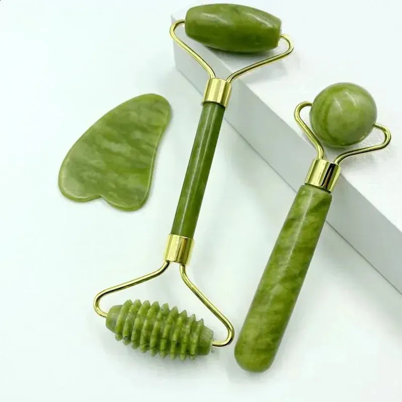 3 Piece Jade Rollers Set with Gua Sha